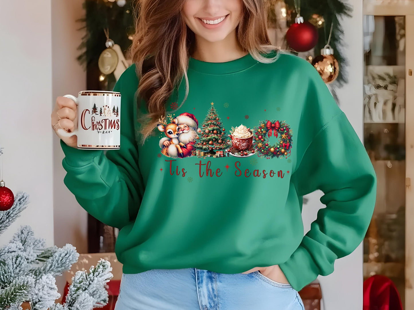 Tis the Season Christmas PNG, Vintage Santa Claus Christmas Tree Coffee Wreath Graphic, Coquette Holiday Shirt Sublimation