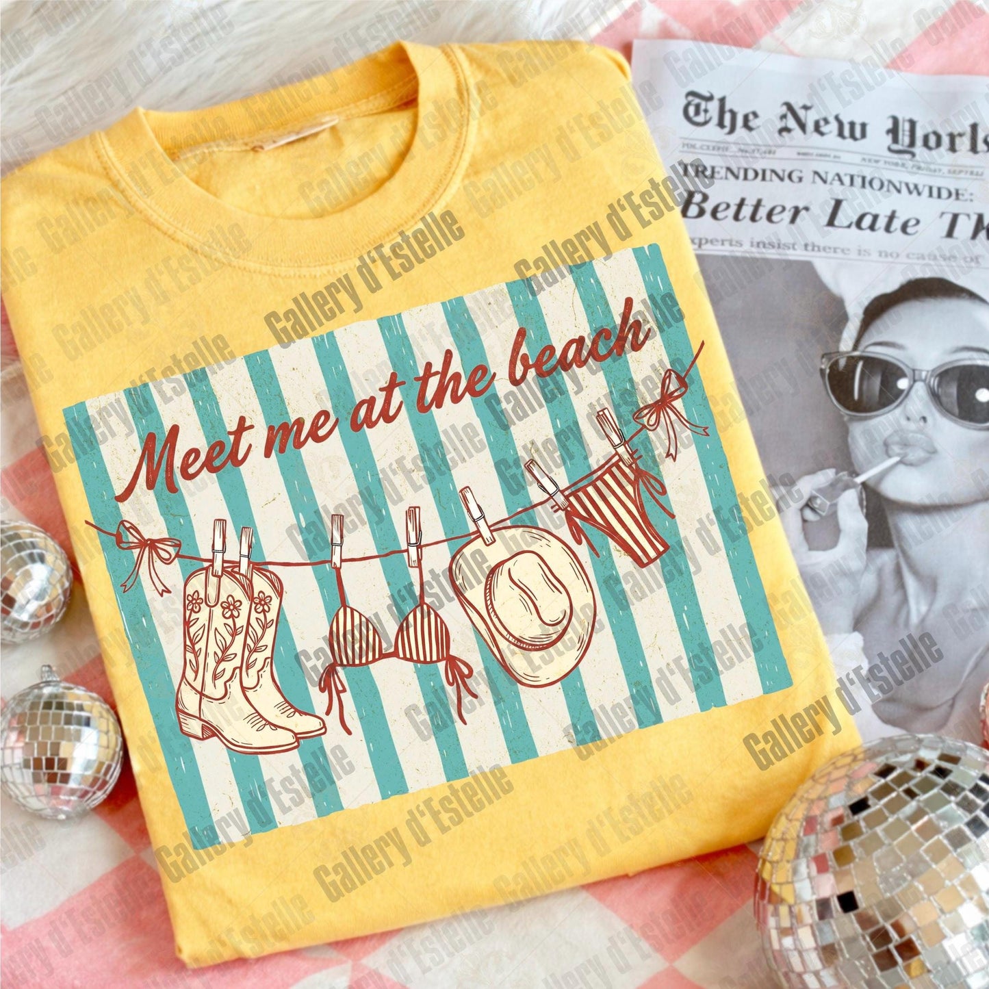 Meet Me at the Beach PNG, Retro Coastal Cowgirl Graphic, Trendy Western Summer Shirt Design