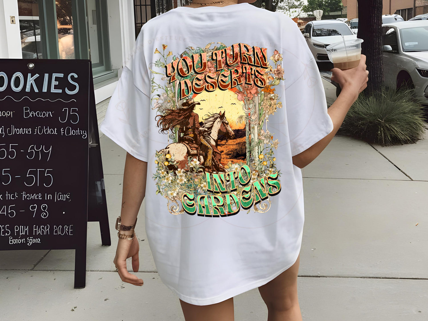 You turn Deserts into Gardens PNG, Boho Western Cowgirl Rodeo Graphic, Floral Wild West Art, Trendy Country Shirt Design