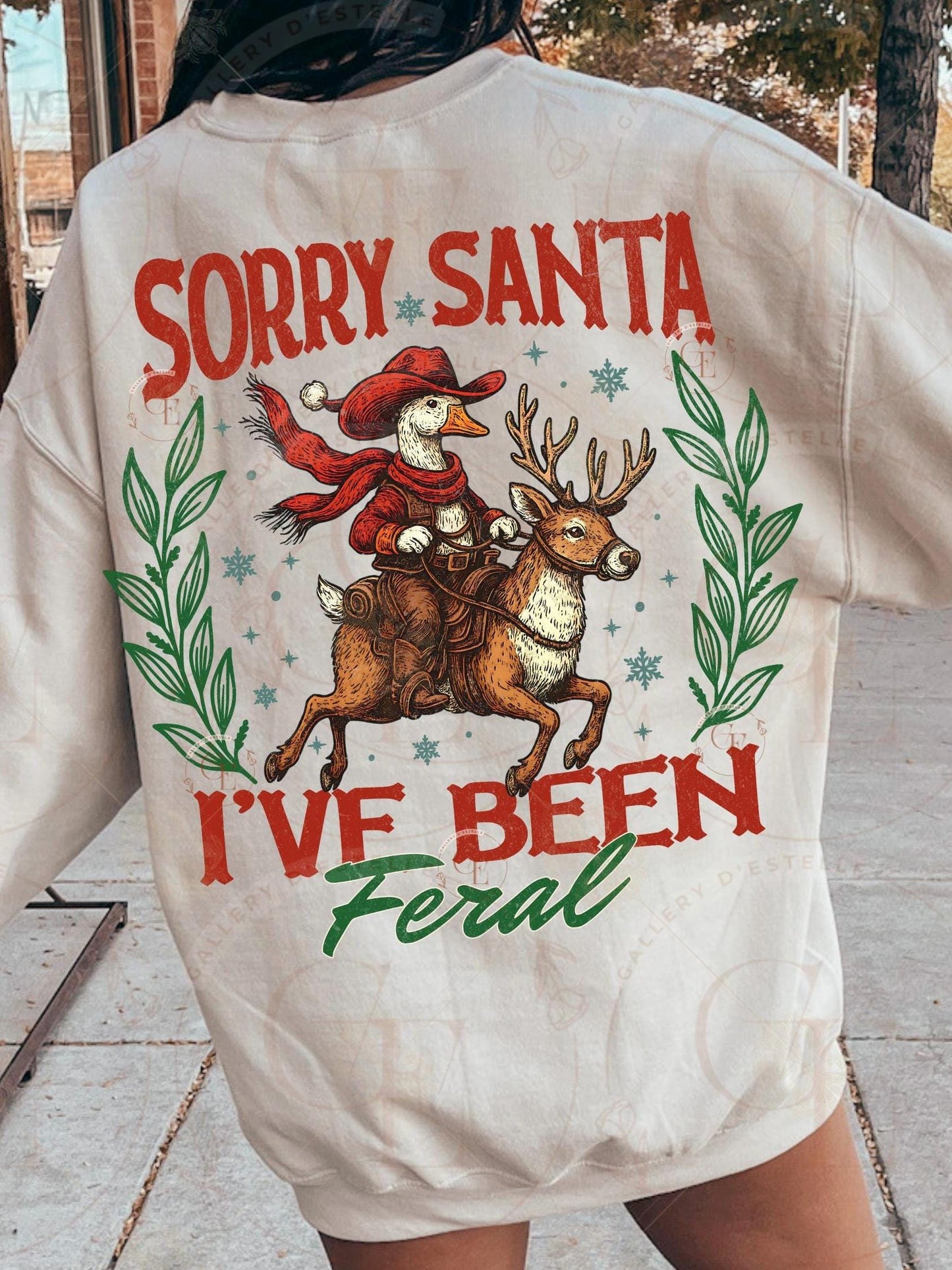 Sorry Santa I’ve Been Feral Goose PNG, Retro Western Cowboy Christmas Graphic, Funny Holiday Farmhouse Art, Festive Country Shirt Design