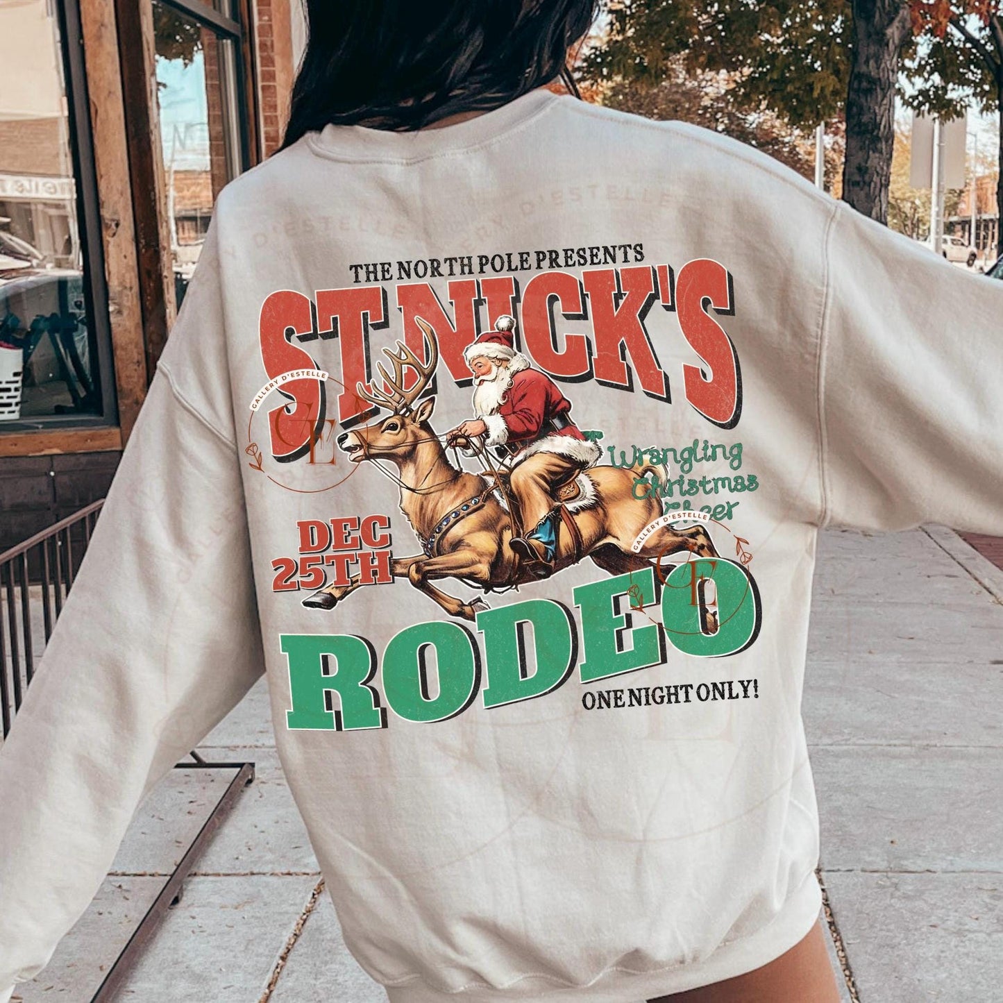 St.Nick's Rodeo Country PNG, Retro Western Santa Riding Reindeer Graphic, Trendy Cowboy Christmas Shirt Design