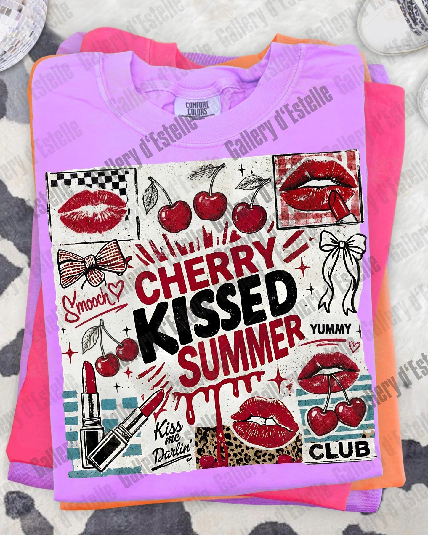 Cherry Kissed Summer PNG, Coquette Cherry Graphic, Trendy Beach Shirt Design