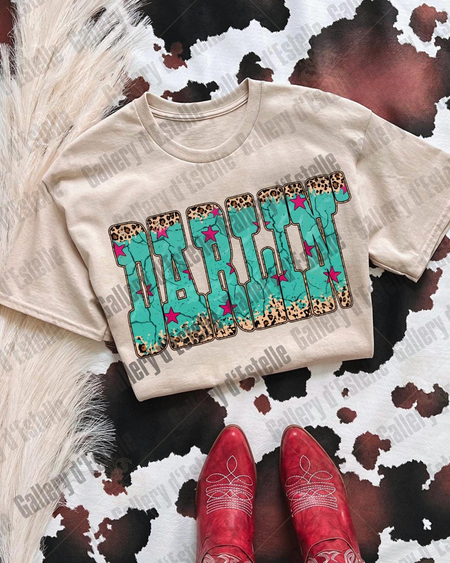 Western Darlin PNG, Retro Leopard Cowgirl Graphic, Trendy Country Girl Shirt Design