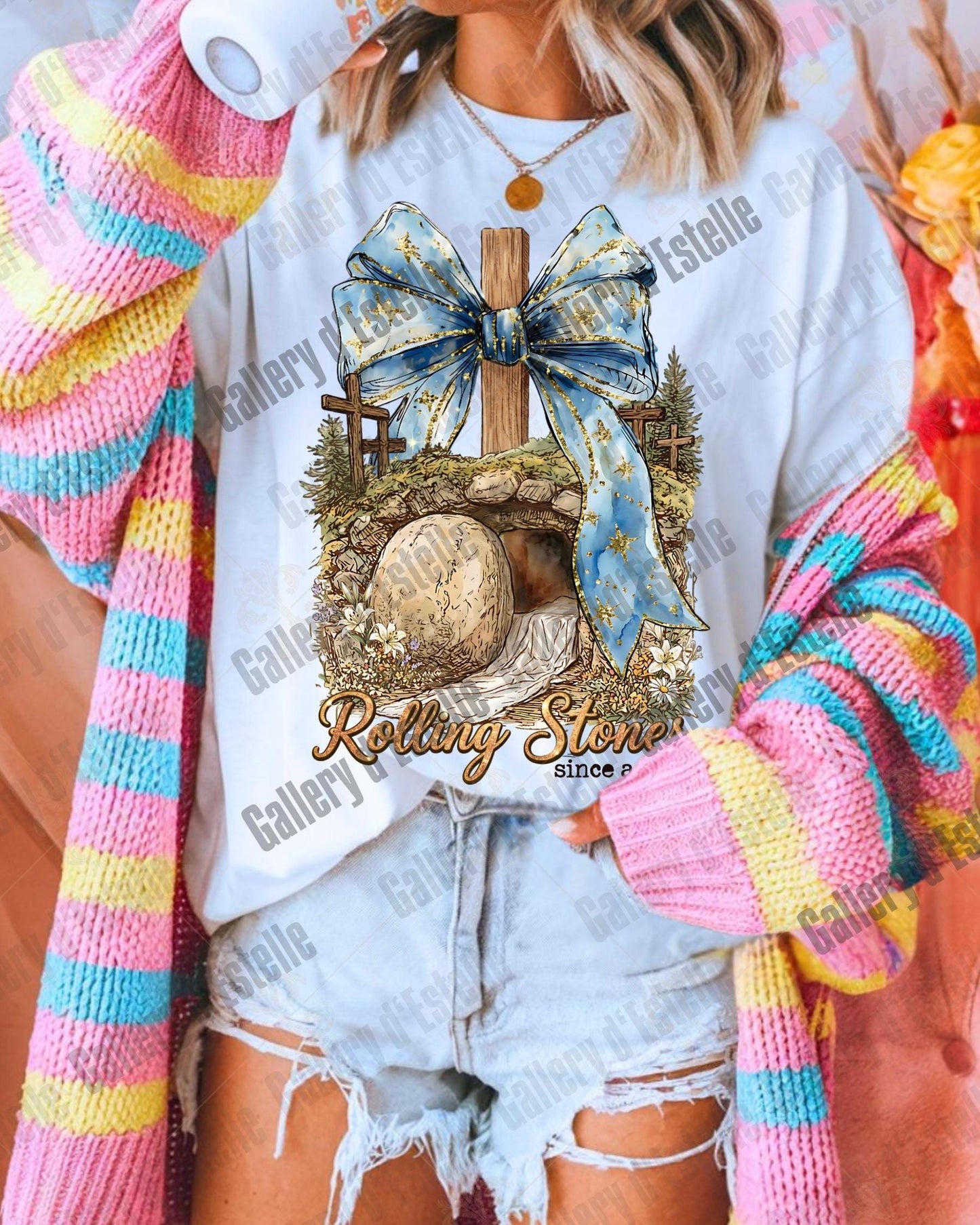 Rolling the Stone Easter PNG, Retro Christian Resurrection Graphic, Vintage Religious Art, Coquette Faith Shirt Design.