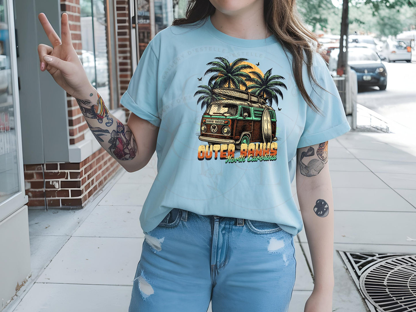 Outer Banks North Carolina PNG, Retro Surf Van Art, Beach Camp Life Graphic, Vintage Summer Shirt Design
