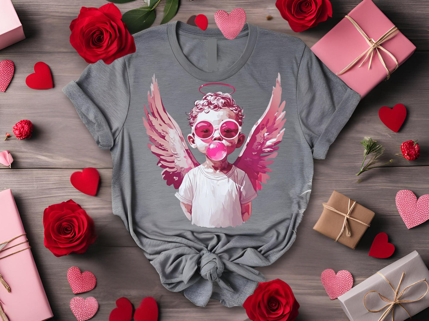 Cool Cupid Blowing Bubble Gum PNG, Fun Retro Pink Cupid Graphic, Trendy Valentine's Shirt Design