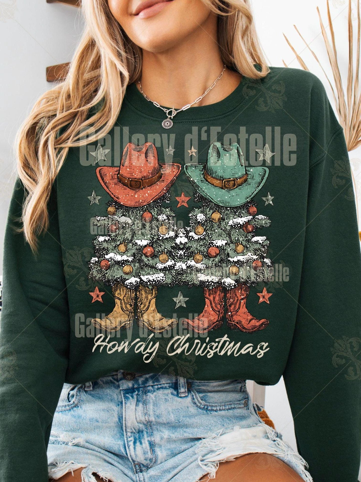 Western Howdy Christmas PNG, Festive Cowboy Holiday Graphic, Coquette Cowgirl Art, Trendy Country Shirt Design