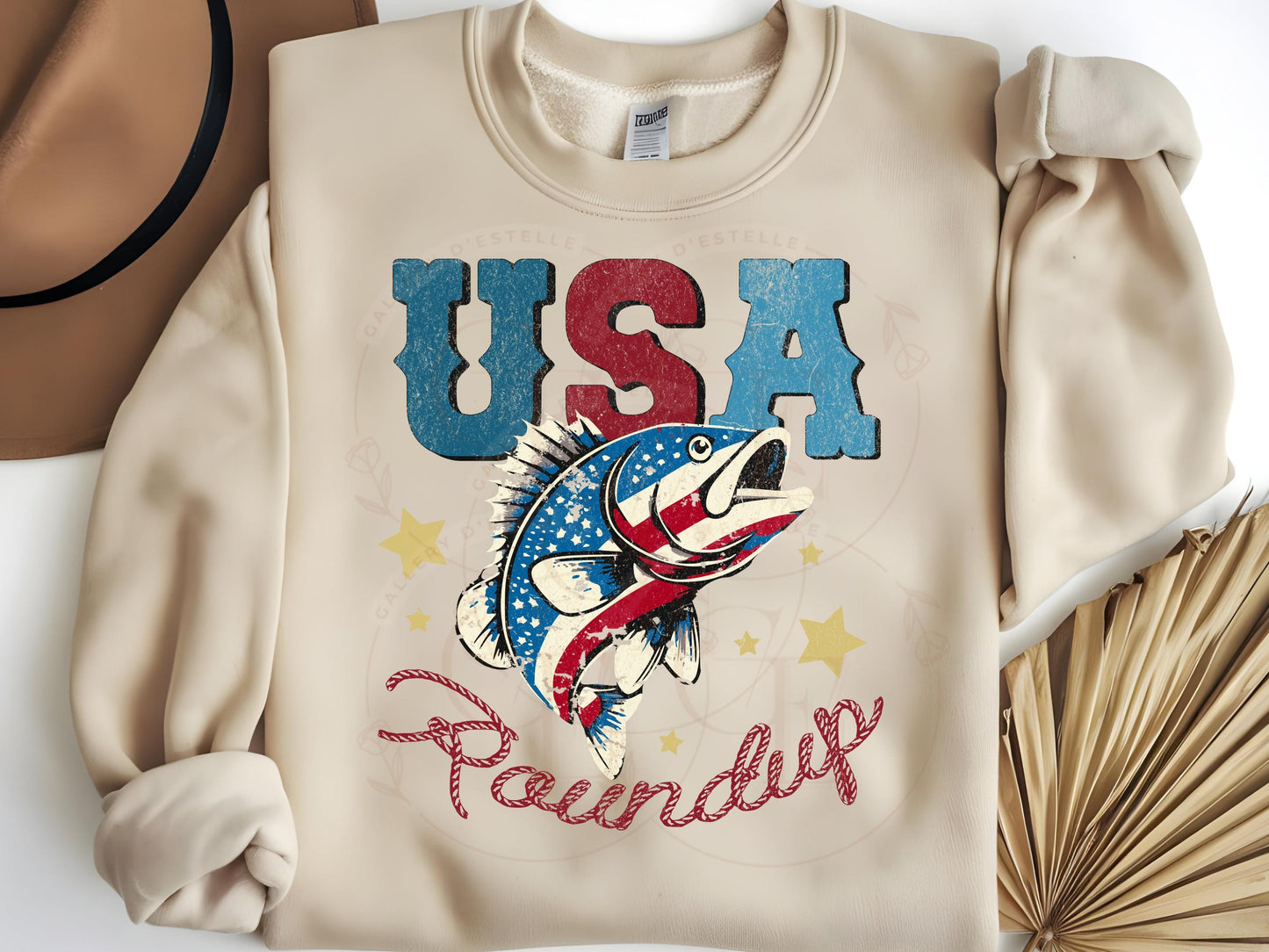 USA Roundup PNG, Retro Patriotic Bass Fish Graphic, Western 4th of July Independence Day Shirt Design