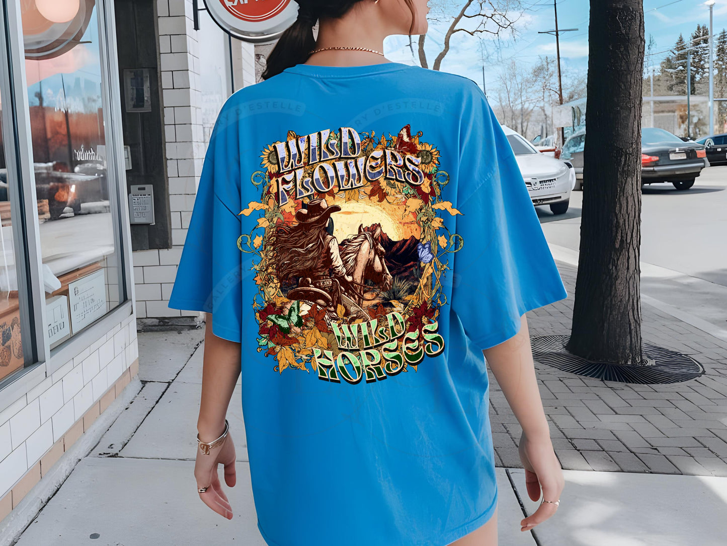 Wild Flowers Wild Horses PNG, Boho Floral Vintage Western Art, Retro Cowgirl Rodeo Graphic, Trendy Country Shirt Design