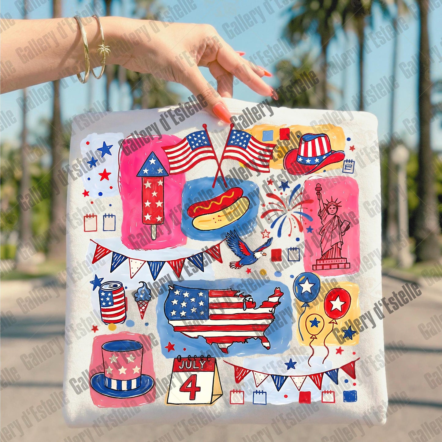 Retro 4th of July Collage PNG, Preppy Patriotic Americana Graphic, Trendy USA Shirt Design
