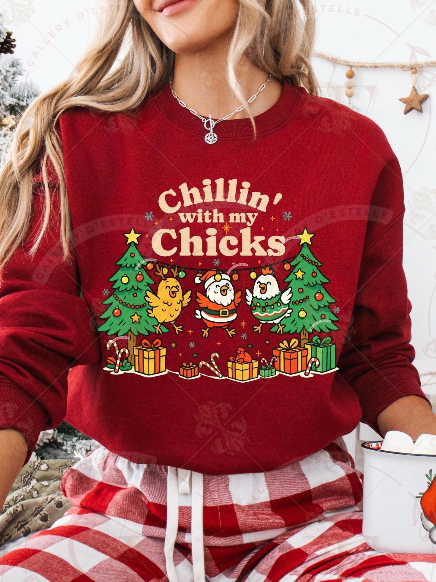 Chillin With My Chicks Christmas PNG, Funny Festive Chicken Graphic, Retro Farmhouse Holiday Sublimation, Trendy Chick Shirt Design