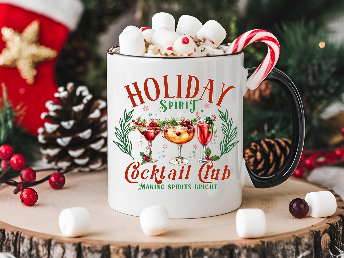 Holiday Spirit Cocktail Club PNG, Vintage Christmas Drink Graphic, Festive Shirt Design