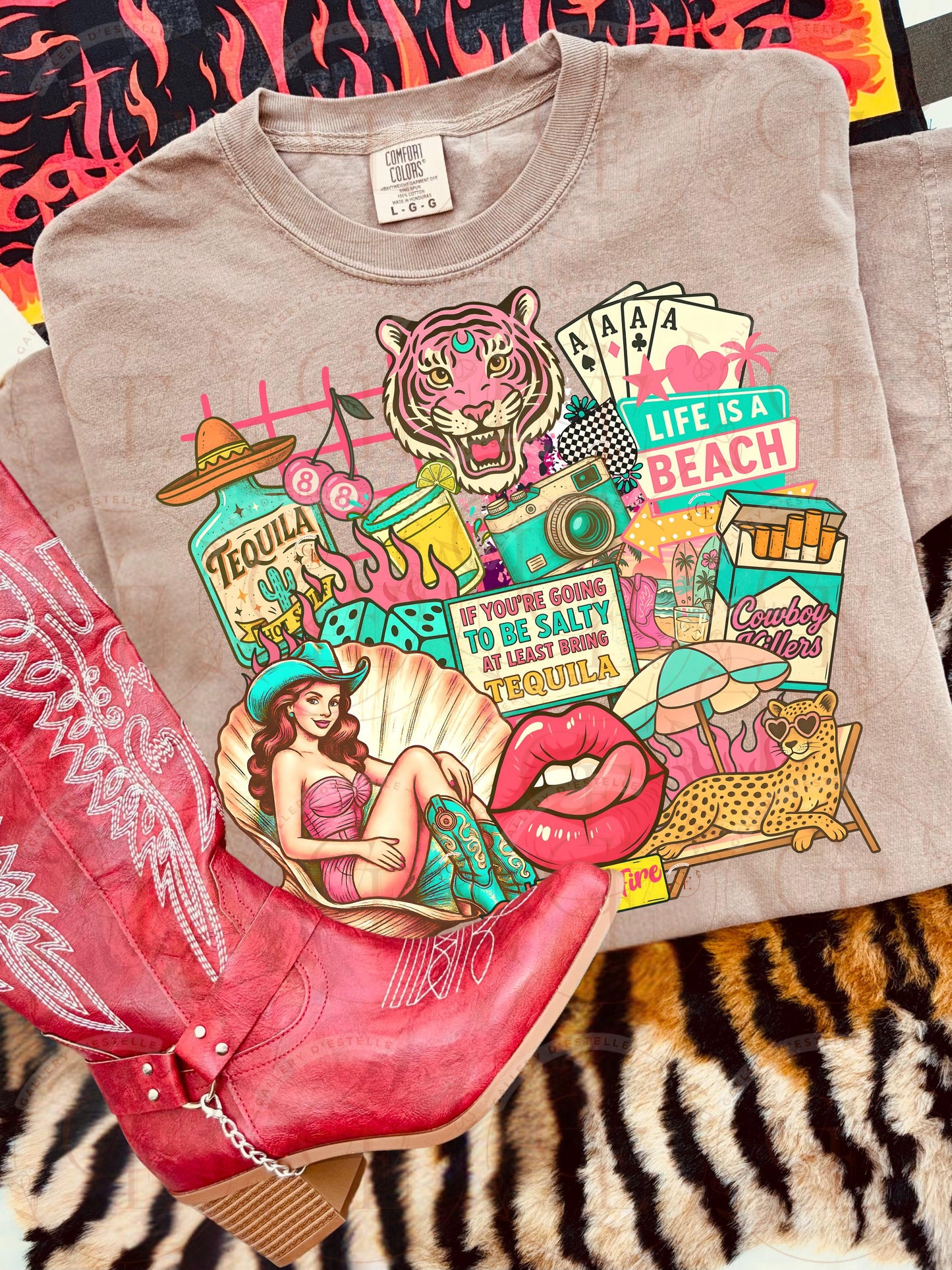 Yallternative Cowgirl Summer Collage PNG, Retro Coastal Girl Mermaid Art, Trendy Country Beach Shirt Design