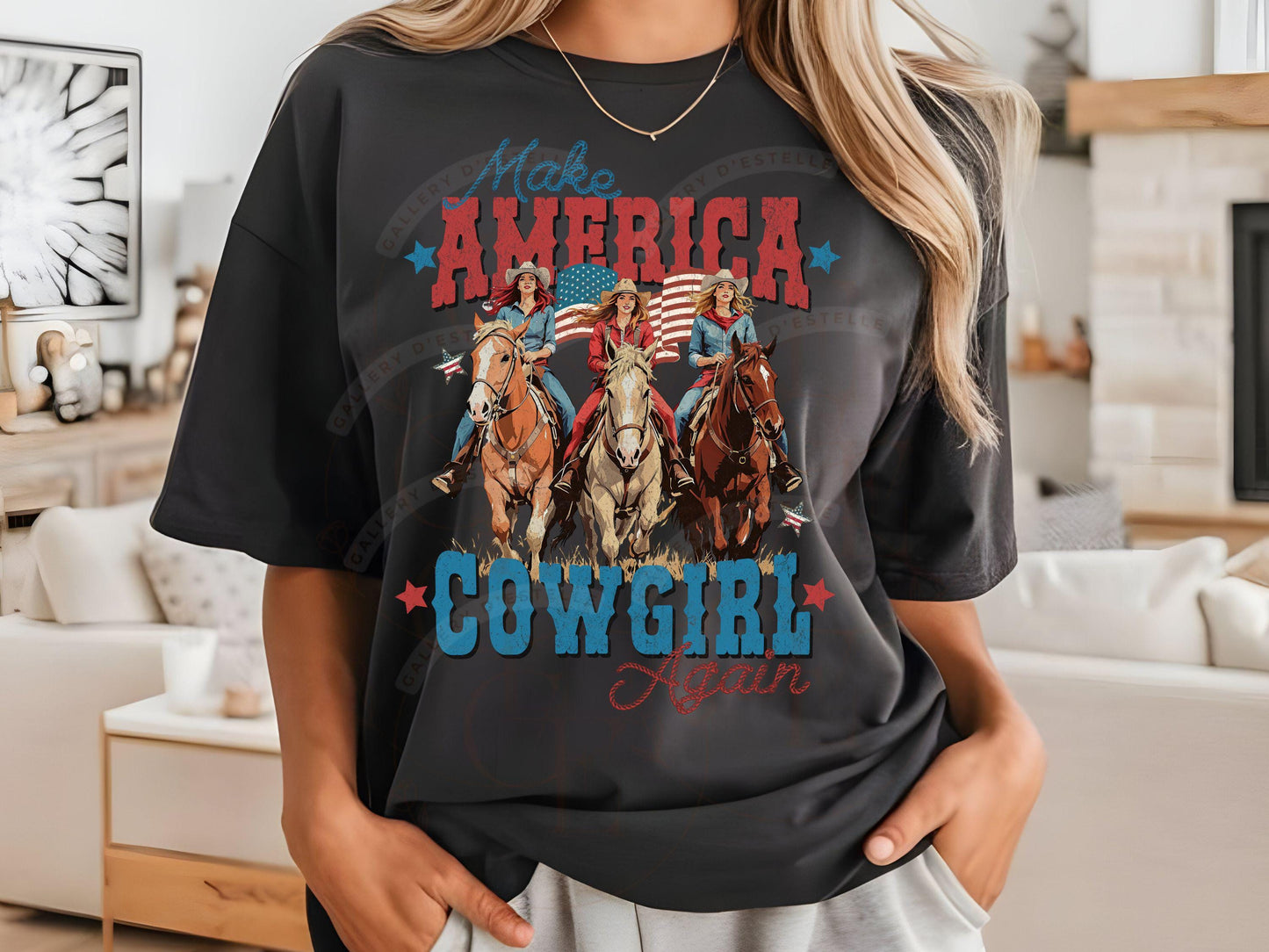 Make America Cowgirl Again PNG, Vintage Western Patriotic 4th of July Graphic, Trendy Independence Day Country Shirt Design