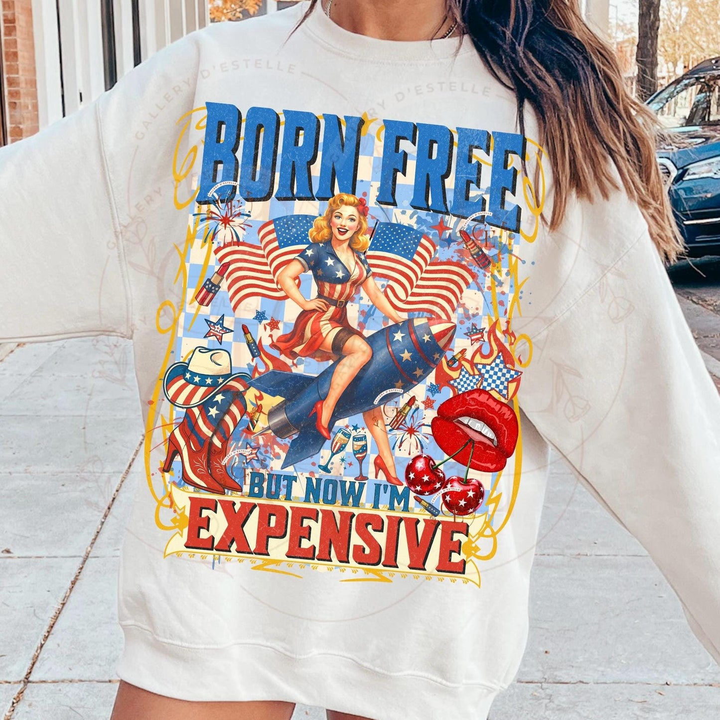 Born Free but Now Im Expensive PNG, Retro 4th of July American Sweetheart Graphic