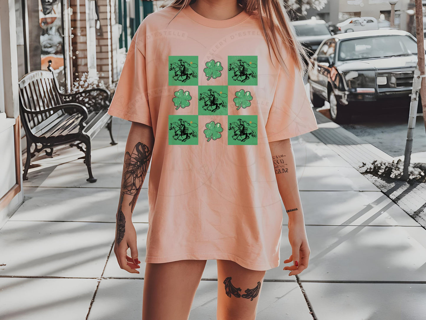 Western St. Patricks Day Checkered PNG, Retro Lucky Shamrock Graphic, Cowboy Rodeo Sublimation, St Paddys Shirt Design