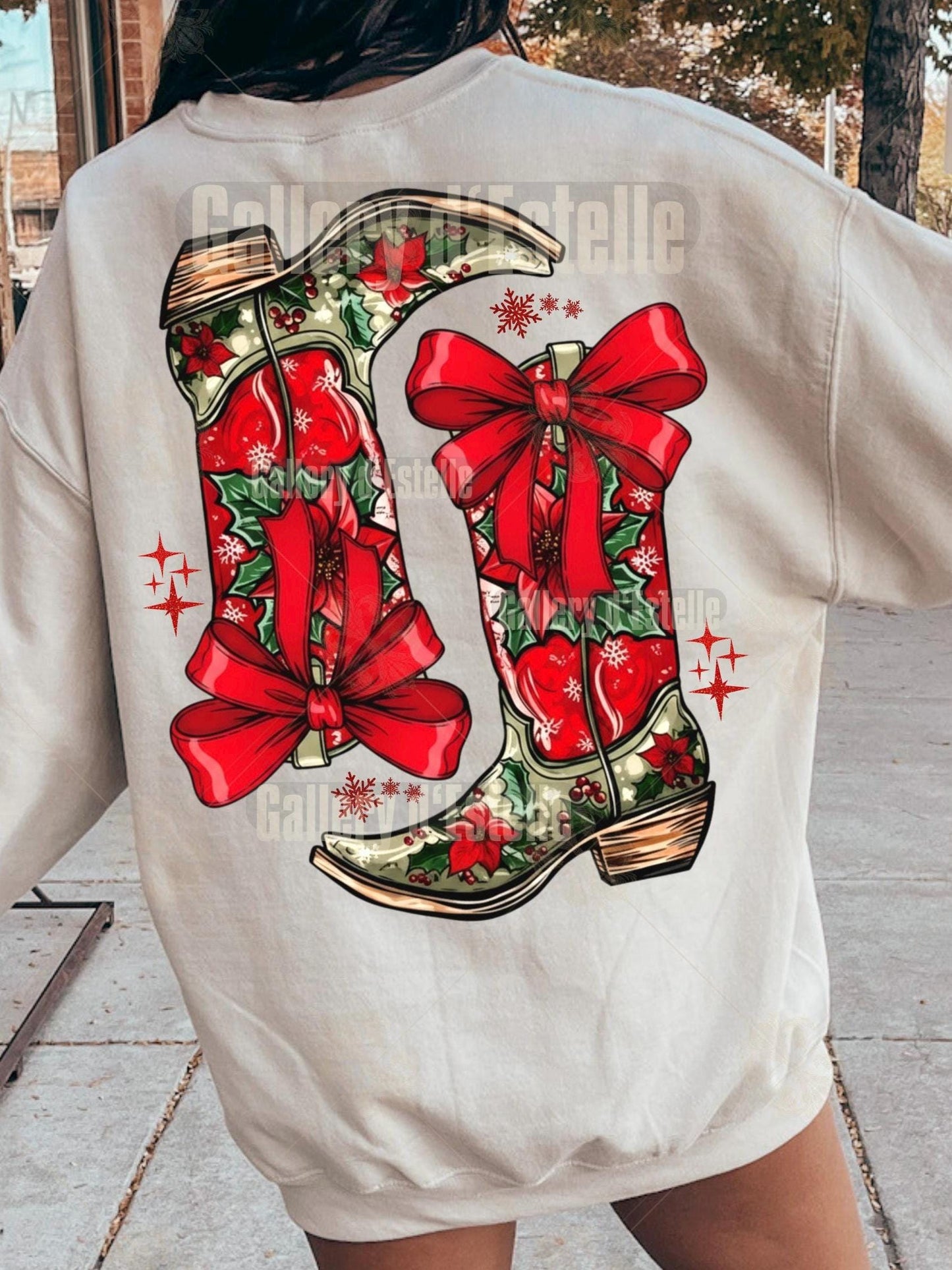 Christmas Howdy Boots PNG, Festive Cowboy Graphic, Coquette Cowgirl Holiday Art, Country Chic Shirt Design
