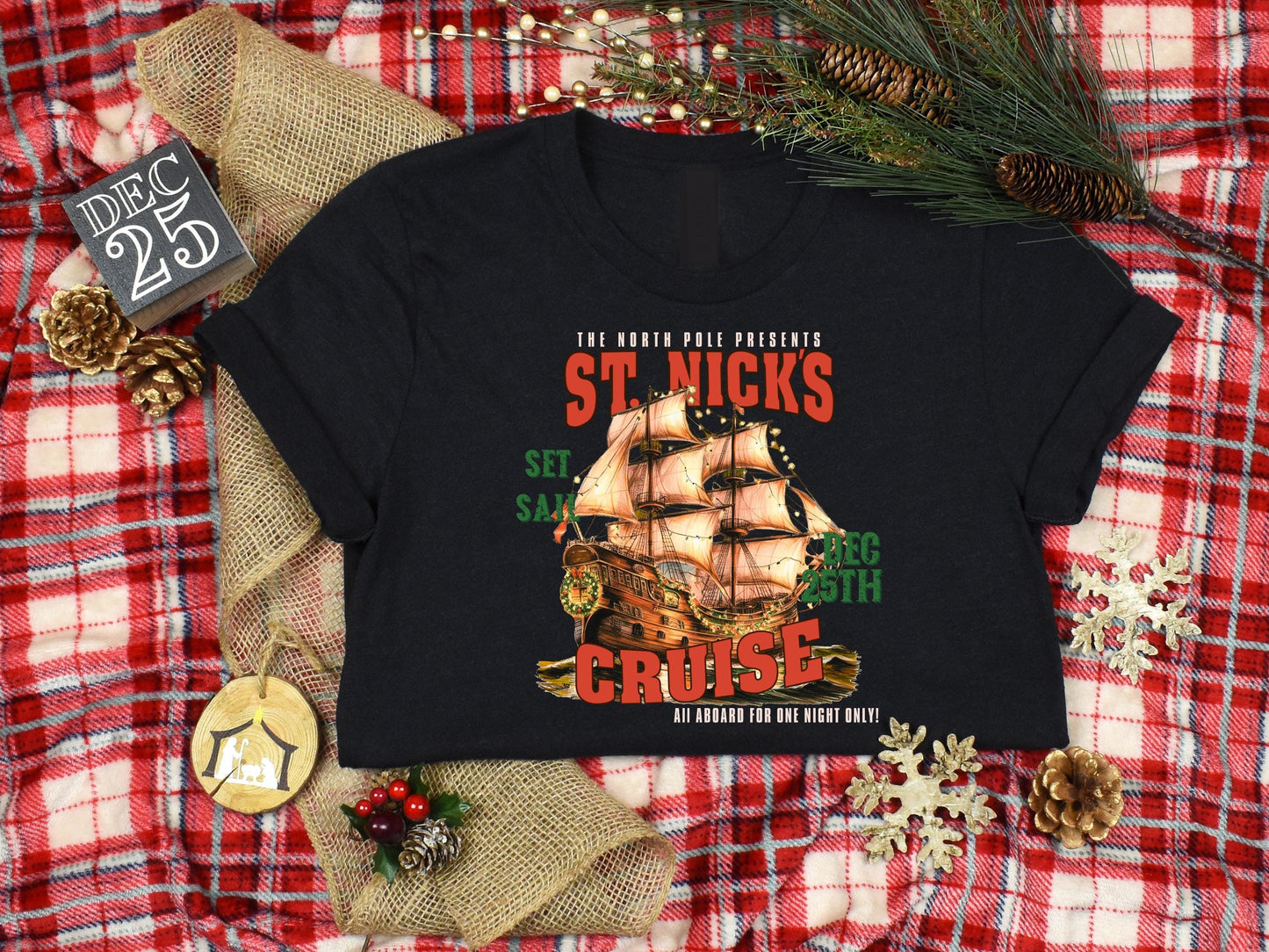 St. Nick's North Pole Cruise PNG, Vintage Christmas Sailing Ship Graphic, Western Cowboy Art, Festive Countrty Shirt Design