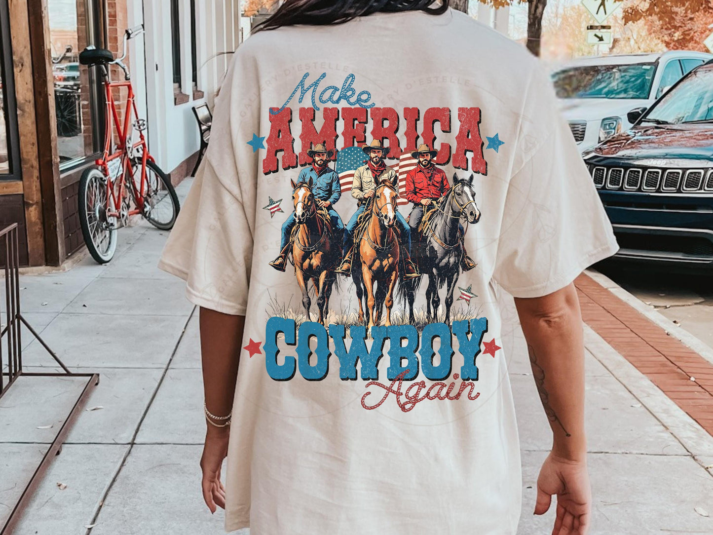 Make America Cowboy Again PNG, Retro Western 4th of July Graphic