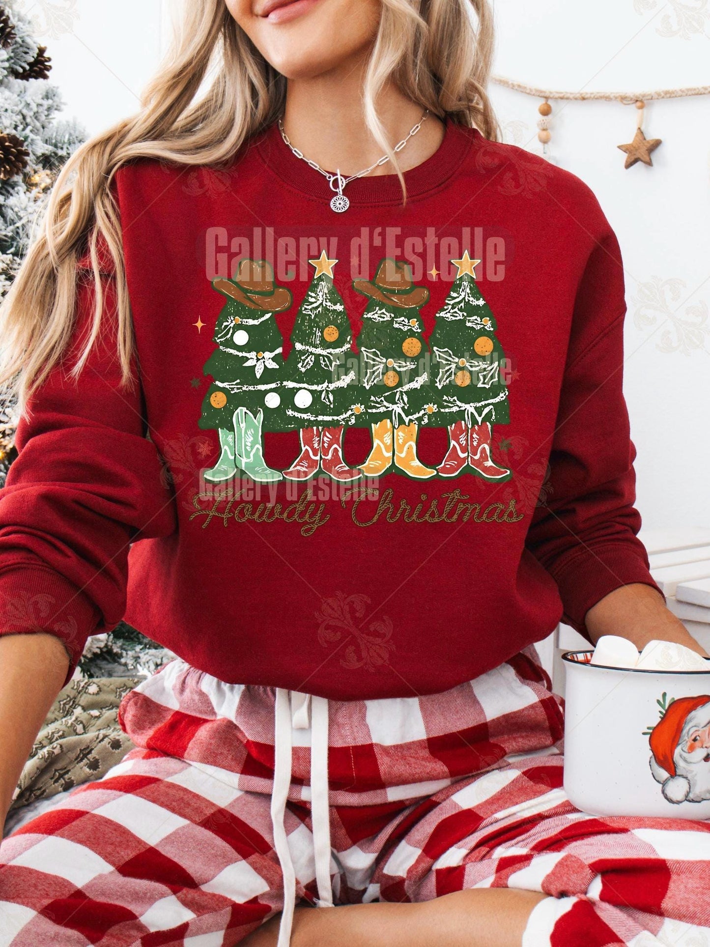 Howdy Christmas Trees PNG, Retro Western Holiday Graphic, Festive Cowboy Art, Trendy Country Shirt Design