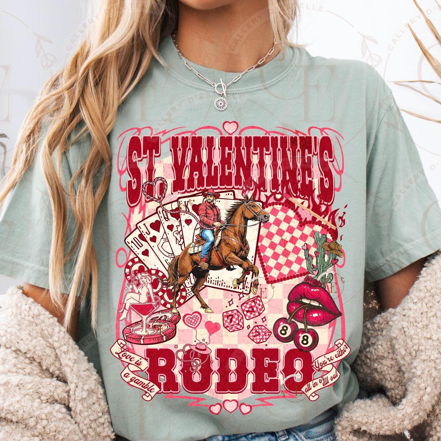 St. Valentines Rodeo Western PNG, Retro Cowboy Casino Collage, Love is a Gamble Art, Wild West Rodeo Graphic, Trendy Country Shirt Design