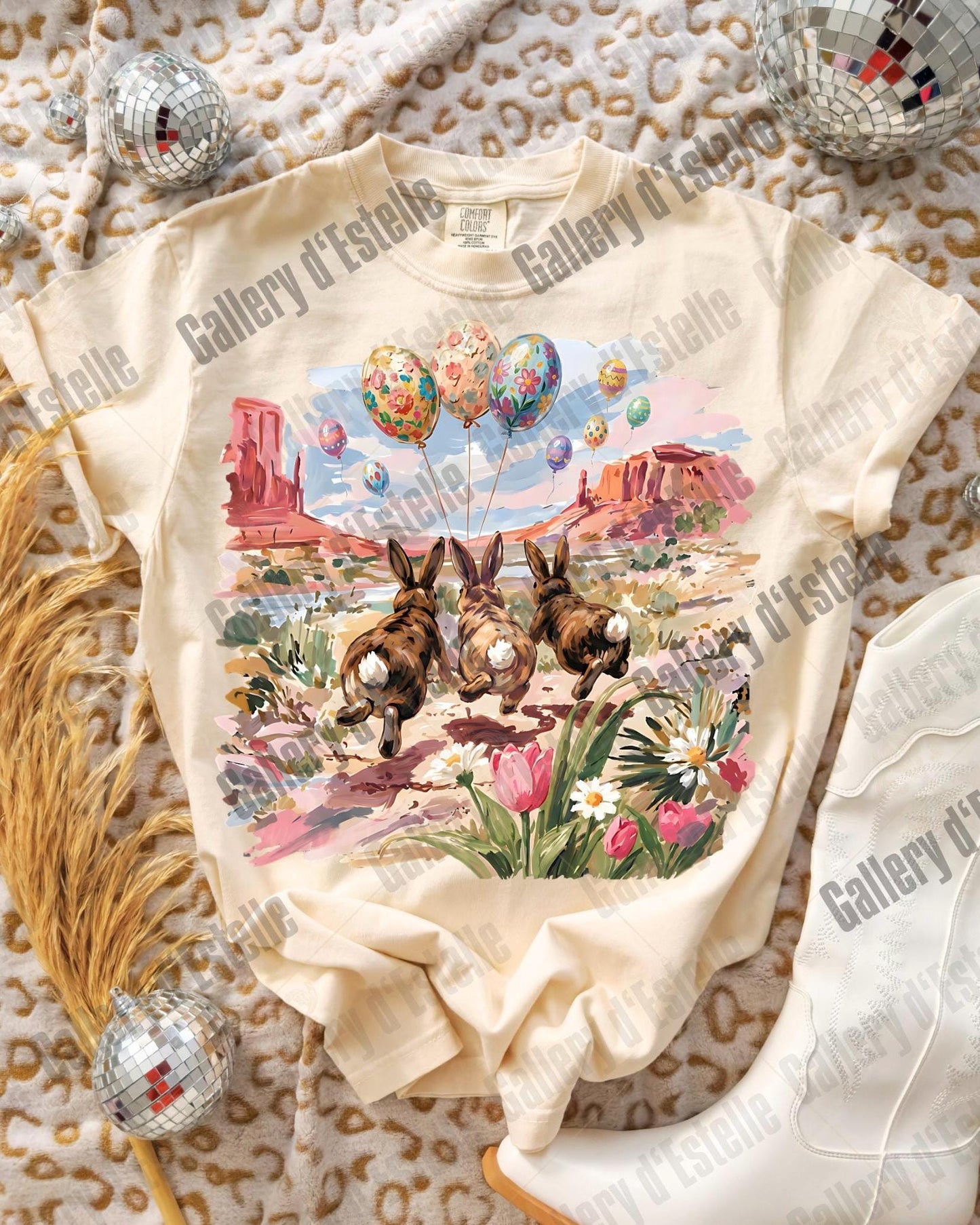 Western Easter Bunnies PNG, Vintage Spring Rodeo Graphic, Retro Bunny Balloon Art, Preppy Counry Shirt Design