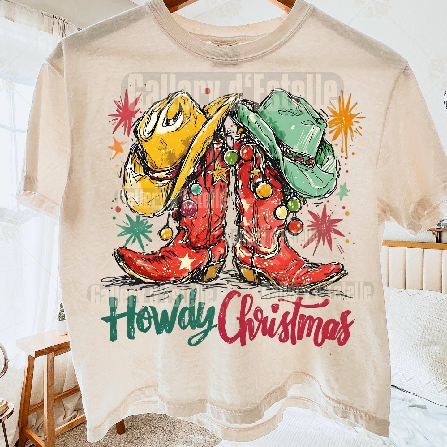 Western Howdy Boots PNG, Festive Cowboy Christmas Graphic, Coquette Cowgirl Holiday Shirt Design