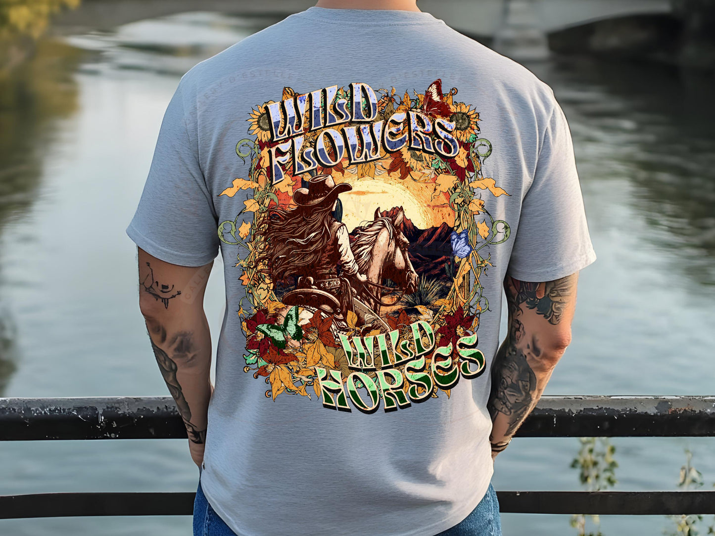 Wild Flowers Wild Horses PNG, Boho Floral Vintage Western Art, Retro Cowgirl Rodeo Graphic, Trendy Country Shirt Design