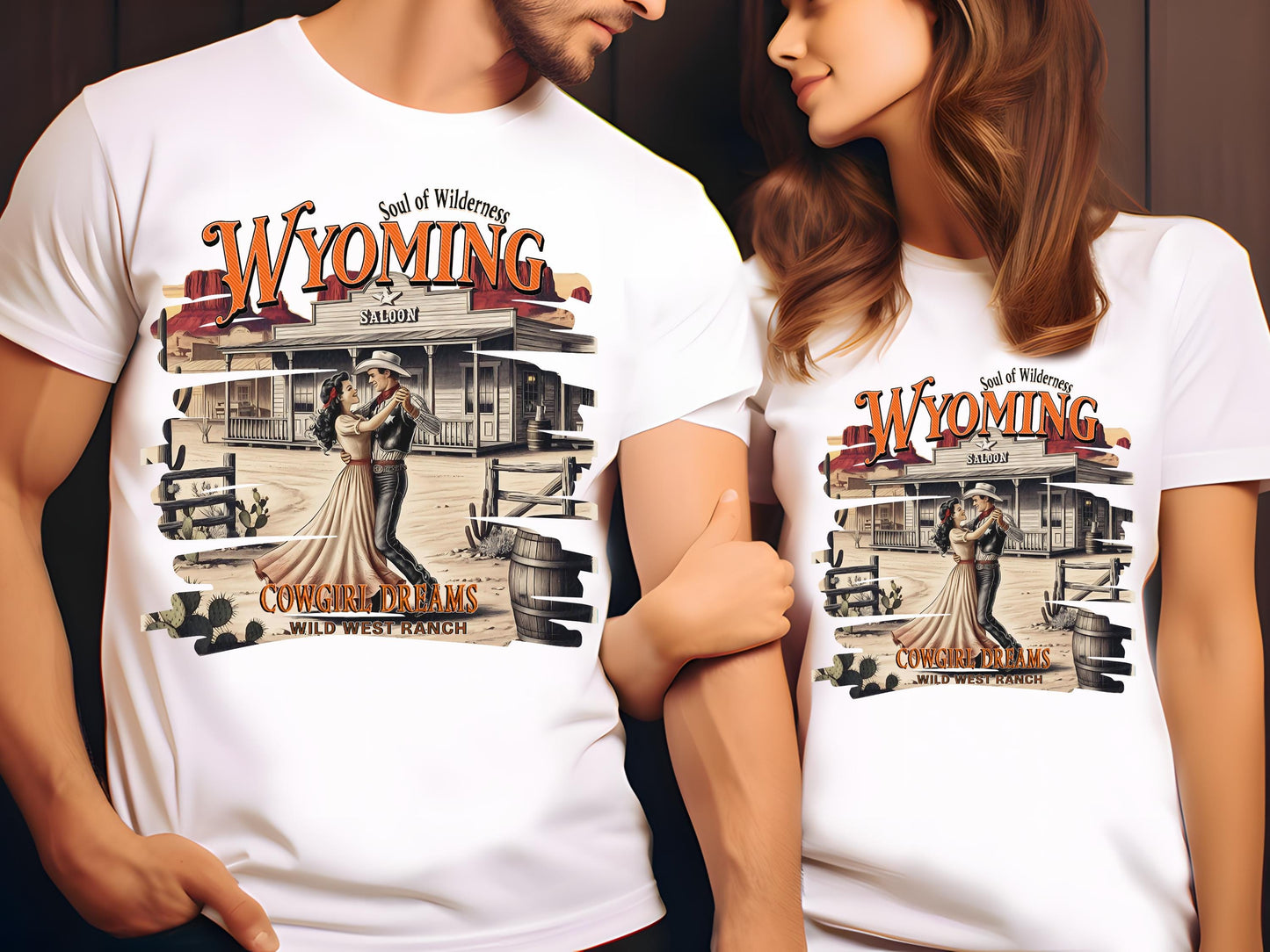 Vintage Wyoming Love PNG, Wild West Cowboy & Cowgirl Romance Graphic, Western Valentine's Shirt Design