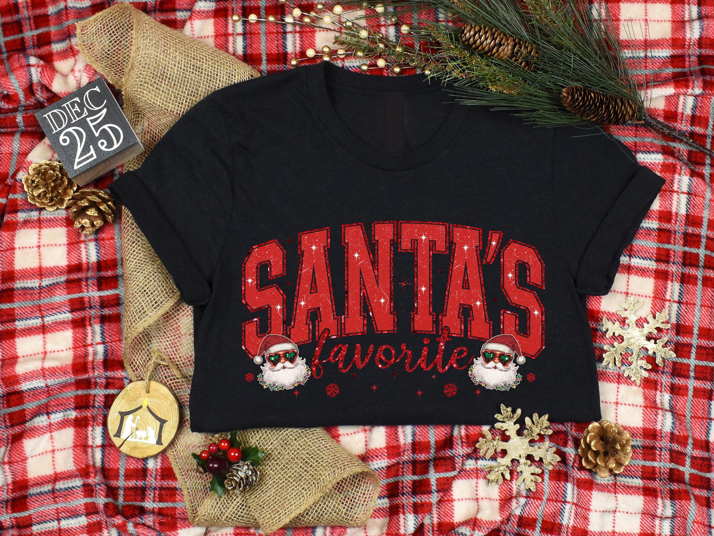 Santa's Favorite Christmas PNG, Retro Glitter Holiday Quote Graphic, Cute Festive Shirt Design