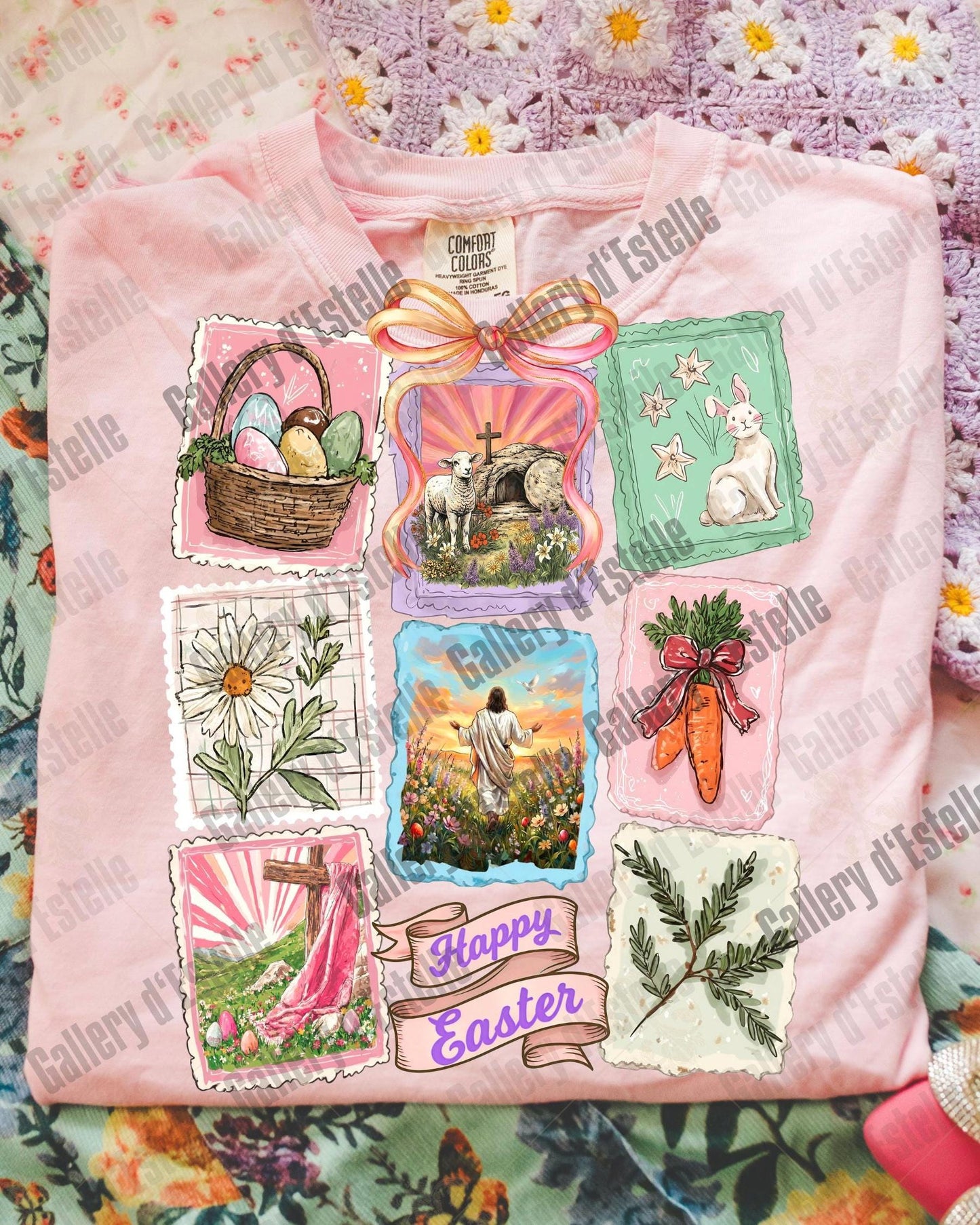 Retro Easter Stamp PNG, Jesus Resurrection Collage Art, Vintage Christian Floral Graphic, Coquette Faith Shirt Design