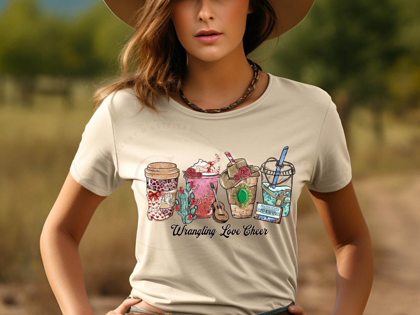 Wrangling Love Essentials PNG, Rustic Cowgirl Coffee Cup Graphic, Retro Valentine Country Shirt Design