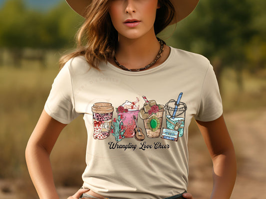 Wrangling Love Essentials PNG, Rustic Cowgirl Coffee Cup Graphic, Retro Valentine Country Shirt Design