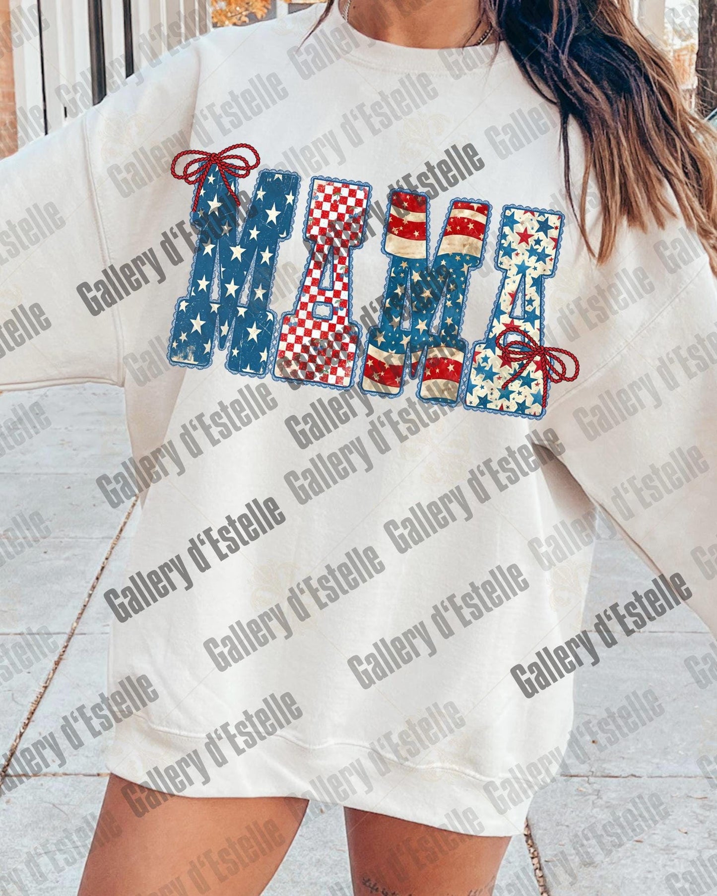 Preppy Patriotic Mama PNG, Retro Americana Checkered Graphic, Trendy 4th of July Mom Shirt Design
