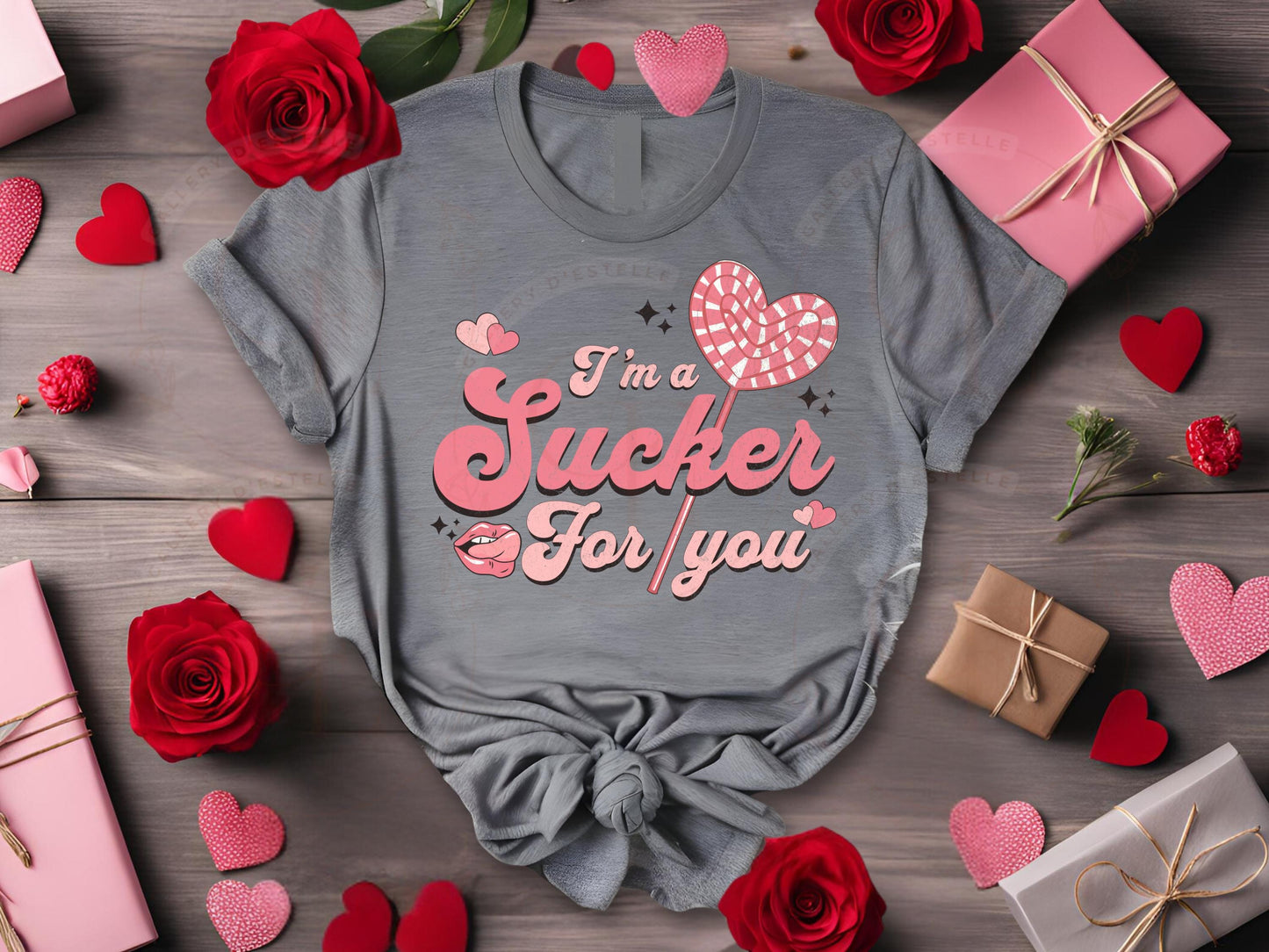 I'm a Sucker for You Retro PNG, Cute Pink Lollipop Graphic, Coquette Valentines Love Shirt Design