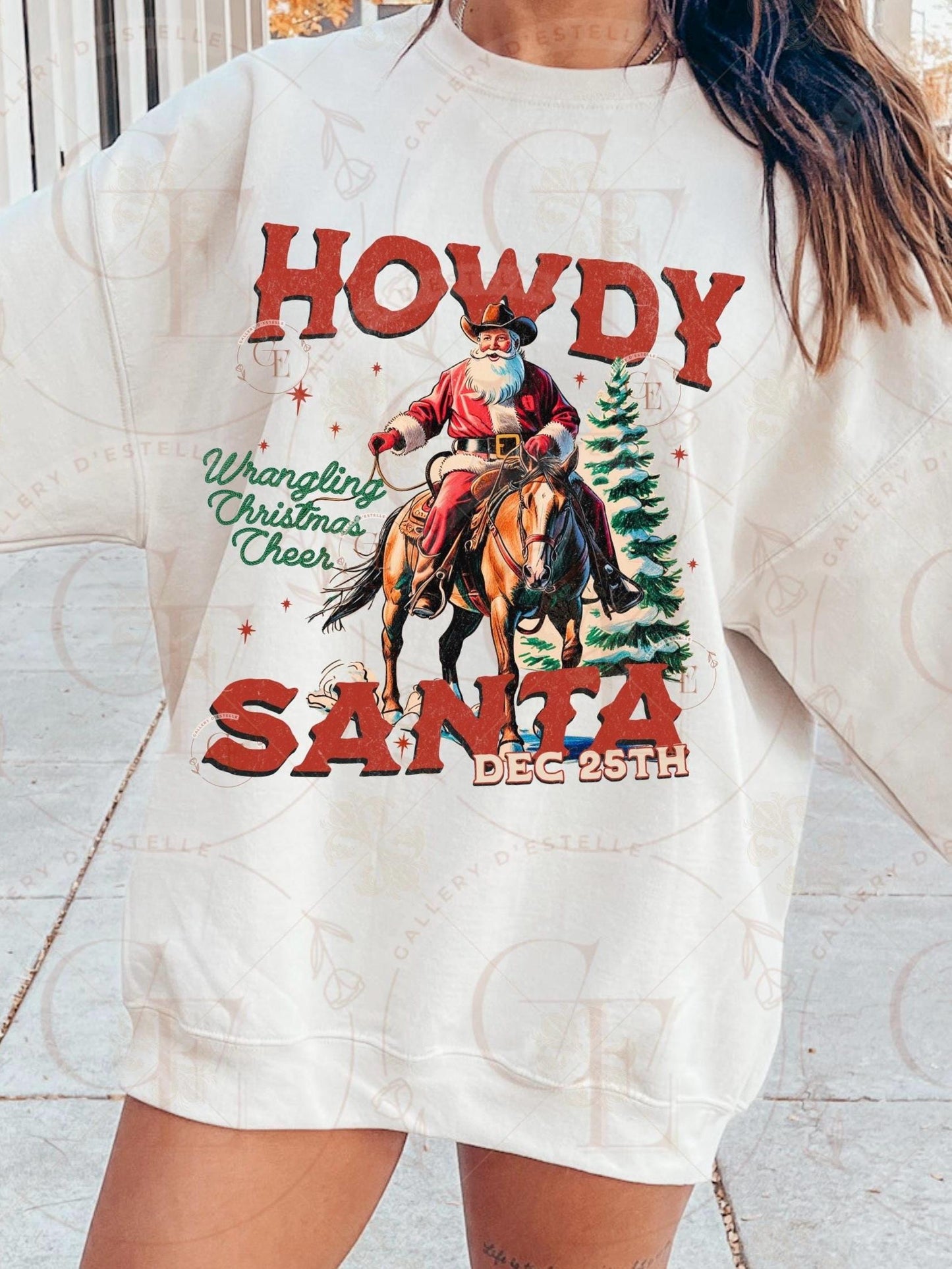 Howdy Santa Cowboy PNG, Vintage Western Christmas Rodeo Graphic, Festive Country Shirt Design